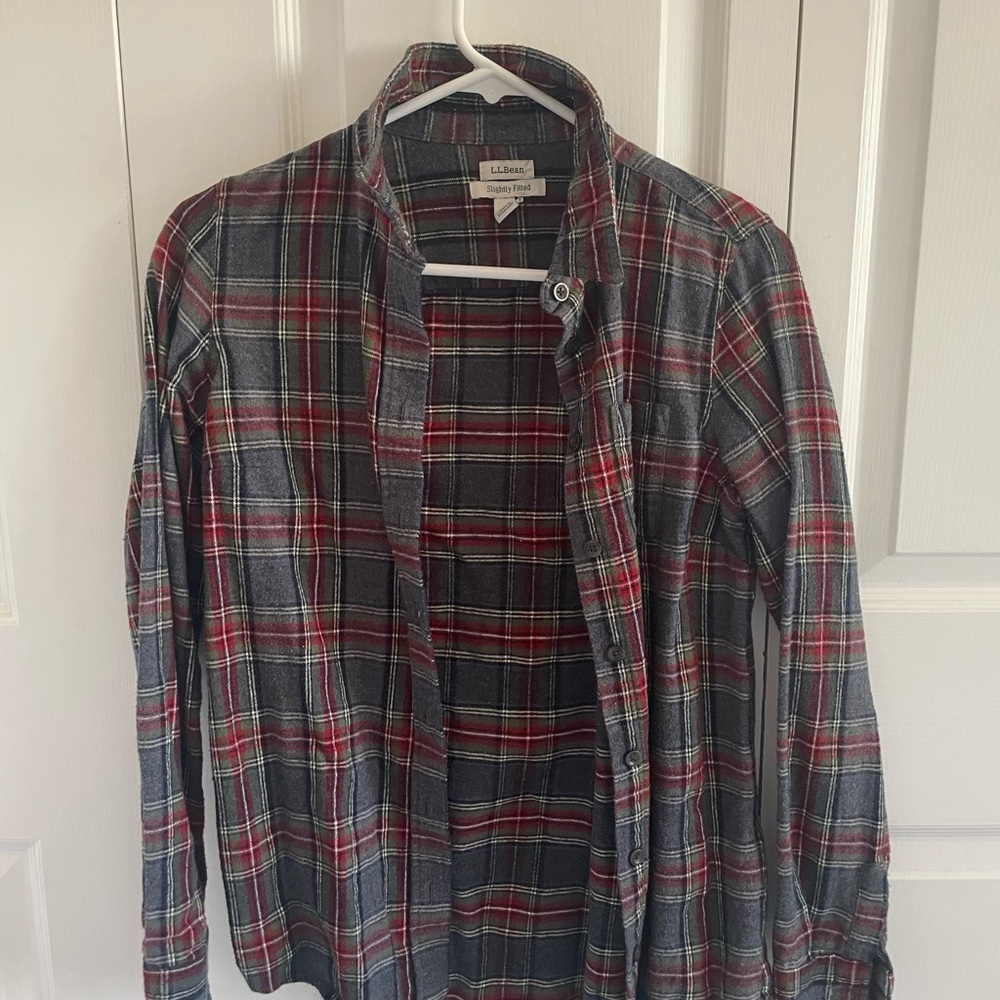 L.L. Bean Womens Plaid Shirt - Red and Gray